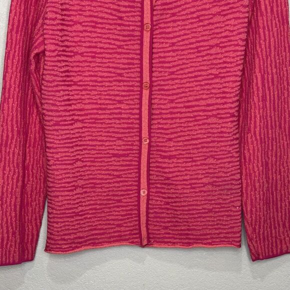 Lafayette 148 New York Sweater Womens Medium Pink Textured Stripe Cardigan Knit - Picture 4 of 7
